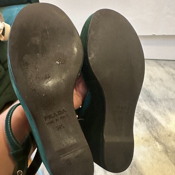 Prada Green Suede Wedge Platform Sandals Vintage 90s/Y2K 8.5 - Picture 11 of 11